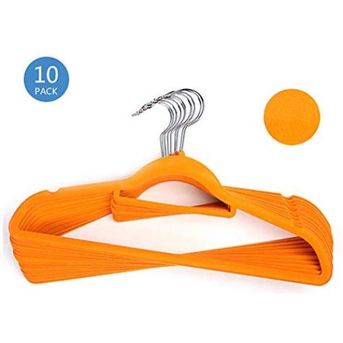 PeiQiH 10 Pack Adult Velvet Clothes Hangers, Not-Slip Notched 360 degree Swivel Hook Ultra Thin Space Saving Suit Standard Hangers for Coats Shirt-Orange 42x23cmx5mm