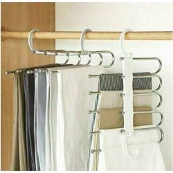 5pcs Random Color Multi-Function Stainless Steel 5 Tier Portable Clothes Hanger Pants Racks Trousers Hanger Clothes Storage Drying Hanger