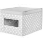 mDesign Soft Stackable Fabric Closet Storage Organizer Holder Boxes - Clear Window, Attached Hinged Lid, for Child/Kids Room, Nursery, Playroom - Polka Dot Print - Large - Gray with White Dots