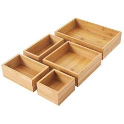 Bamboo Storage Boxes & Organizer Set. Multi-Sized Set of 5-100% eco-Friendly Bamboo Boxes- Perfect Size for Office