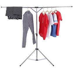 Auvem Foldable Portable Clothes Drying Rack, Adjustable High Capacity Stainless Steel Telescopic Indoor and Outdoor Balcony Mobile Travel Retractable Hanger