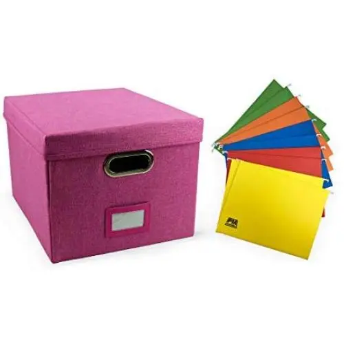 File Organizer Boxes - Collapsible Storage Container - Filing Boxes Cabinet Includes 10 File Folders Covered in Linen Fabric Beautiful Decor Home Office- Document Organizer (1Pack) File Organizer Boxes - Collapsible Storage Container - Filing Boxes Cabinet Includes 10 File Folders Covered in Linen Fabric Beautiful Decor Home Office- Document Organizer (1Pack)