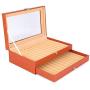Pen Display Boxes 24 Piece Black Leather Flannel Pen Organizer Box,Glass Pen Display Case Storage Boxes with Lid,Top Glass Window Two Level Display Case with Drawer Pen Collection Display Case (Orange)