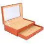 Pen Display Boxes 24 Piece Black Leather Flannel Pen Organizer Box,Glass Pen Display Case Storage Boxes with Lid,Top Glass Window Two Level Display Case with Drawer Pen Collection Display Case (Orange)