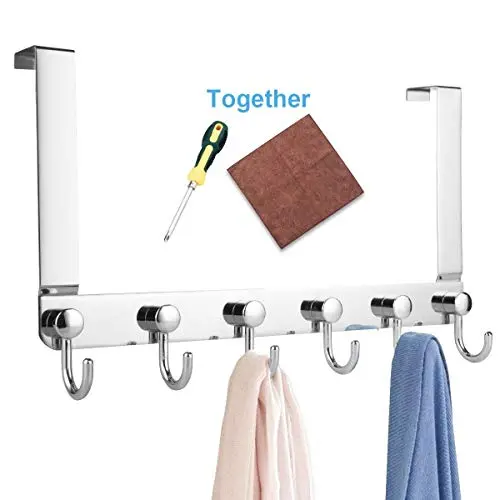 Lefree Over The Door Hook Over Door Hanger for Coats Towels Robes, Bags Zinc Alloy Stainless Door Holder with 6 Hooks Silver White.