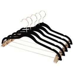 OnCloud-7 Black Velvet Hangers with Clips 20 Pack, Non Slip Pants and Skirt Hangers with Rose Gold Hooks