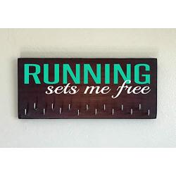Race Medal Holder/Running Medal Hanger - RUNNING SETS ME FREE. Wood Wall Mounted Medal Organizer. CUSTOMIZATION Available