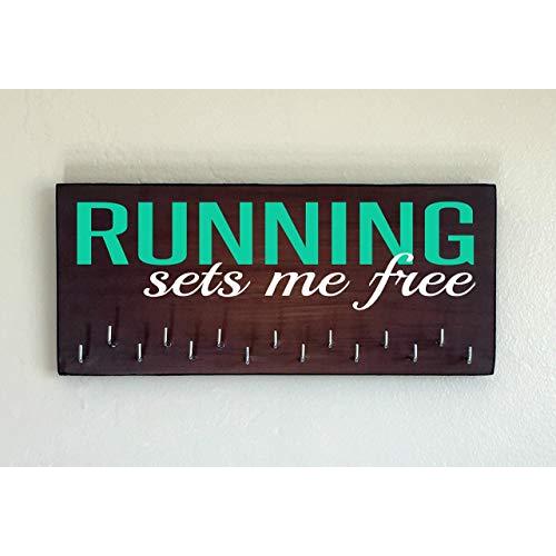 Race Medal Holder/Running Medal Hanger - RUNNING SETS ME FREE. Wood Wall Mounted Medal Organizer. CUSTOMIZATION Available