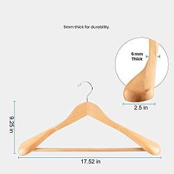 High-Grade Wide Shoulder Wooden Hangers 6 Pack with Non Slip Pants Bar - Smooth Finish Solid Wood Suit Hanger Coat Hanger, Holds upto 20lbs, 360° Swivel Hook, for Dress, Jacket, Heavy Clothes Hangers