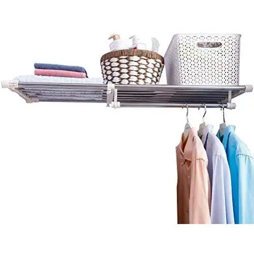 Baoyouni Expandable Closet Shelf Rod Clothes Hanger Rail Metal Wardrobe Storage Rack Heavy Duty Organization Systems Space Saver for Bedroom, Kitchen, Bathroom, Cupboard, 25.59-43.31 Inches Baoyouni Expandable Closet Shelf Rod Clothes Hanger Rail Metal Wardrobe Storage Rack Heavy Duty Organization Systems Space Saver for Bedroom, Kitchen, Bathroom, Cupboard, 25.59-43.31 Inches