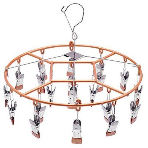 Quisilife Clothes Hangers, Laundry Drip Hanger Stainless Steel Clip and Drip Laundry with 20 Clothespins for Drying Socks Baby Clothes Cloth Diapers Towel Scarf Bras Gloves (Color : Gold)