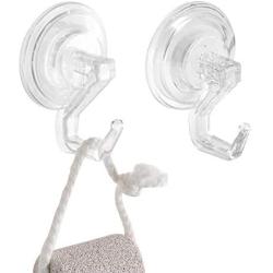 iDesign Power Lock Bathroom Shower Plastic Suction Cup Hooks for Loofah, Towels, Sponges, and More, Set of 2, Clear