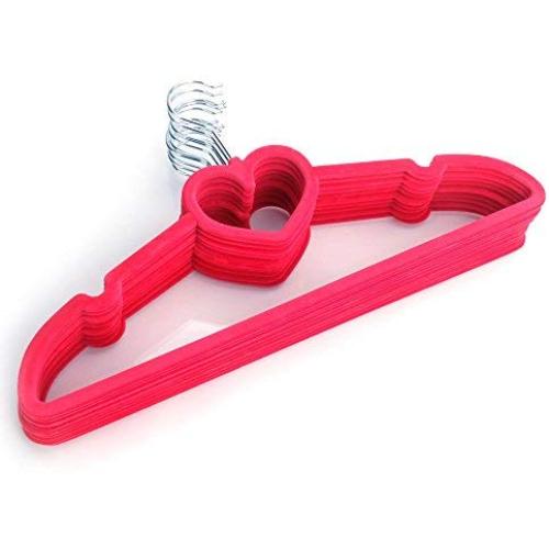 10 Set Flocked Non-Slip Flocking Huggable Hangers Clothes Hangers Suit/Shirt/Pants Bulk Hangers (Heart, Rose Red)