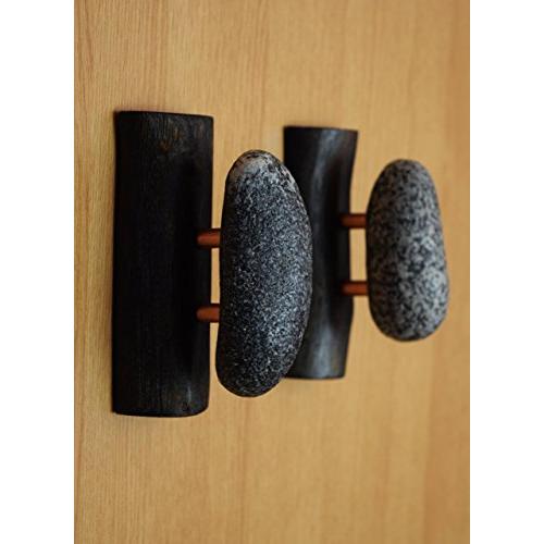 1 Pcs Black Oak towel hanger. Towel Rack. Hanger with Beach Stones on oak Branch. Solid wood coat rack with river Stone and Copper pins.