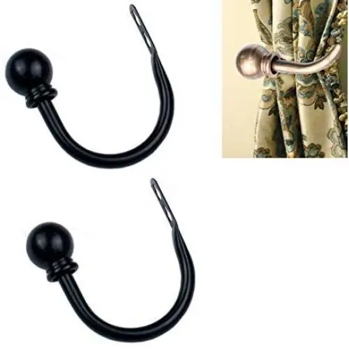 QUUPY 1Pair(2PCS) Round Shape Curtain Tassel Hanger Holder Decorative Curtain Holdback Wall Hook Clothes Hat Towel Coat Hanger Hook Iron Metal for Bathroom and Living Room (Black) QUUPY 1Pair(2PCS) Round Shape Curtain Tassel Hanger Holder Decorative Curtain Holdback Wall Hook Clothes Hat Towel Coat Hanger Hook Iron Metal for Bathroom and Living Room (Black)
