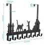 Oak Leaf 2-Pack Over The Door Hook Hanger with Cute Cat Design, Dual Mounted Coat Rack Organizer for Coat, Hat, Clothes, 8-Hooks, Black