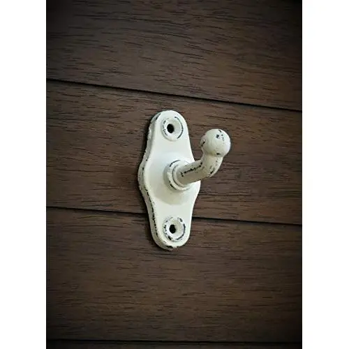 Simple Small Wall Hook/Cast Iron Hanger/Antique White or Pick Color/Distressed Rustic Style/For Bathroom Towels, Keys, Robes, Purses