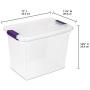 Sterilite 17631706 27 Quart/26 Liter ClearView Latch Box, Clear with Sweet Plum Latches, 6-Pack