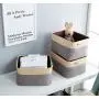 DECOMOMO Extra Large Foldable Storage Bin [3-Pack] Collapsible Sturdy Cationic Fabric Storage Basket Cube W/Handles for Organizing Shelf Nursery Home Closet & Office - Grey & Beige 15.8 x 12.5 x 10