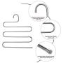 NewShimer S Shaped 5 Tier Pants Hangers Stainless Steel Clothes Hangers Closet Organizer for Scarf, Leggings,Jeans,Towels, Shower (4-Pieces)