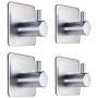 Adhesive Hooks Heavy Duty Wall Hooks Waterproof Stainless Steel Hooks for Hanging Coat, Hat,Towel Robe Hook Rack Wall Mount- Bathroom and Bedroom 4-Packs