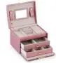RR ROUND RICH DESIGN Jewelry Boxes - Multifunctional Portable Travel Jewelry Storage Case with 2 Drawers Top Mirror and Metal Lock - Pink