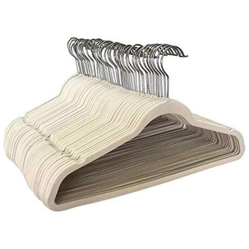 Jeronic 50 Pack Beige Velvet Hangers Clothes Hangers Velvet Hanger Clothing Hangers Clothes Hanger Suit Hanger Ultra Thin No Slip for Shirts, Suit