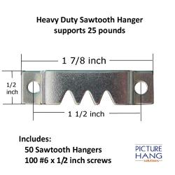 Heavy Sawtooth Hangers with Screws - 50 Pack - Heavy Picture Hangers - Picture Hang Solutions