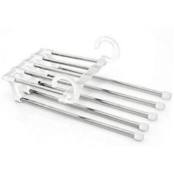 5pcs Random Color Fashion 5 in 1 Pant Rack Shelves Stainless Steel Clothes Hangers Multi-Functional Wardrobe Magic Hanger Decoration
