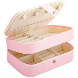 Jewelry Box,BS Faux Leather Jewelry Case Display Case 2 Layers with Mirror for Rings,Earrings,Necklace,Bracelets Organizer Jewelry Storage Boxes (Pink)