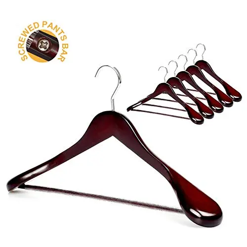 TOPIA HANGER Set of 6 Luxury Mahogany Wooden Coat Hangers, Premium Wood Suit Hangers, Glossy Finish with Extra-Wide Shoulder, Thicker Chrome Hooks & Anti-Slip Bar CT02M TOPIA HANGER Set of 6 Luxury Mahogany Wooden Coat Hangers, Premium Wood Suit Hangers, Glossy Finish with Extra-Wide Shoulder, Thicker Chrome Hooks & Anti-Slip Bar CT02M