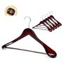 TOPIA HANGER Set of 6 Luxury Mahogany Wooden Coat Hangers, Premium Wood Suit Hangers, Glossy Finish with Extra-Wide Shoulder, Thicker Chrome Hooks & Anti-Slip Bar CT02M