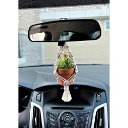 VIEW MIRROR Charm/mini plant hanger with maple barrel beads/rear view mirror accessory/car mirror accessory/cute car hanging accessory