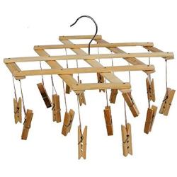 Ayygift SET OF 2 Durable Foldable Wooden Airer Laundry Rack Clothes Sock Hanger 16 Clips Clamps