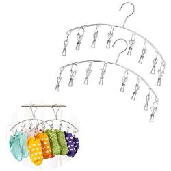 ZYZ 2 Pcs Stainless Steel Arc Laundry Drying Rack Clothes Hanger with 8 Clips for Drying Socks Baby Clothes Cloth Diapers Bras Towel Underwear