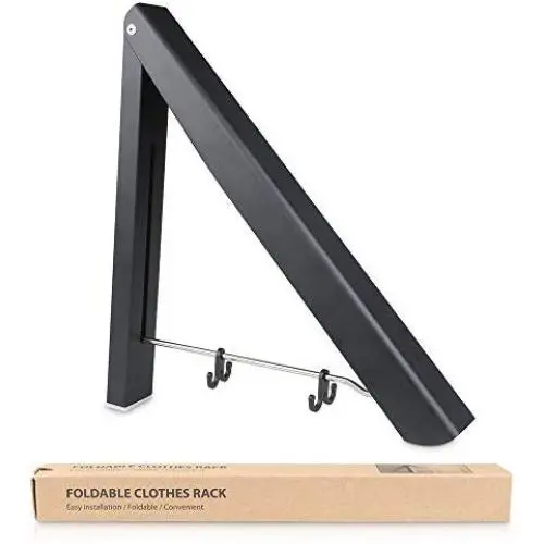 ZSFirst Retractable Clothes Rack - Wall Mounted Folding Clothes Hanger Drying Rack for Laundry Room Closet Storage Organization, Aluminum, Easy Installation (FBA, Black)