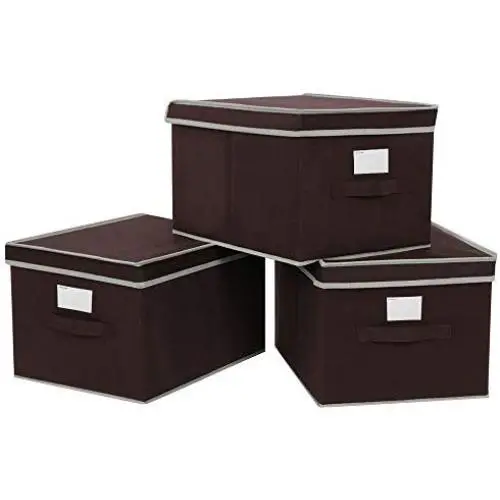 SONGMICS Large Storage Cubes Bin Boxes with Lids and Handles, Non-Woven Fabric Foldable Cloth Organizer for Home, Office, Nursery, Closet, Bedroom, Living Room, Set of 3, Brown URLB40K SONGMICS Large Storage Cubes Bin Boxes with Lids and Handles, Non-Woven Fabric Foldable Cloth Organizer for Home, Office, Nursery, Closet, Bedroom, Living Room, Set of 3, Brown URLB40K