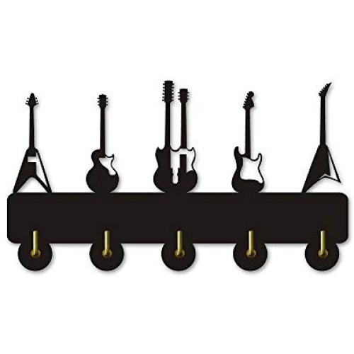 Guitars Key Hook Wall Door Clothes Coat Hat Hanger Key Holder with 5 Hooks Strong Adhesive Sticker Wood Hooks, Music Instrument Household Décor Hooks Music Lover Gift (M3)