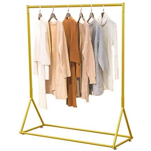 QJLTIGER Modern Simple Heavy Duty Metal Garment Rack Retail Display Gold Clothing Rack Wrought Iron Single Rod Floor-Standing Hangers Clothes Rack(Round Tube, 47.1 L)