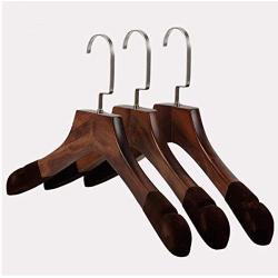 5 Pcs Non Slip Velvet Antique Wooden Coats Hanger, Deluxe Anti-Slip Flocked Walnut Wide Shoulder Wood Clothes Garment Hanger