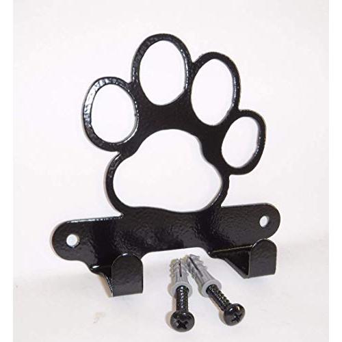 Dog Leash Hook Hanger. Dog Paw. Gloss Black Color. Made in USA. Solid Steel. Screws Included.