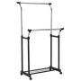 Double Rail Adjustable Garment Rack Rolling Clothes Hanger w/Shoe Rack Portable