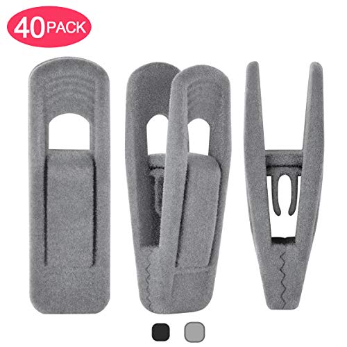 Wonck Grey Velvet Clips 40 Pack, Pants Hangers Velvet Clips for Velvet Hanger, Strong Finger Clips Perfect for Thin Velvet Hangers