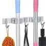 POPRUN Mop and Broom Holder Wall Mounted Tool Storage Organizer Stainless Steel Organization Hanger for Kitchen,Bathroom,Garden,Garage,Office(2 Racks 3 Hooks)