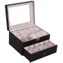 unbrand Large 20 Slot Leather Watch Boxes Display Case Organizer Glass Top Jewelry Storage