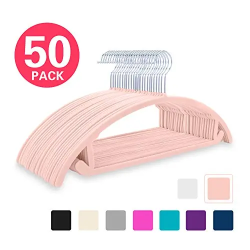 Premium Velvet Hangers (Pack of 50) Heavyduty- Non Slip No Shoulder Bump Suit Hangers - Chrome Hooks,Space Saving Clothes Hangers,Rounded Hangers for Coat,Sweater,Jackets,Pants,Shirts(Blush Pink/Rose)