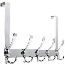 WEBI Over The Door Hook Door Hanger Hook Rack with 5 Tri Hooks for Hanging Coats, Over The Door Towel Rack Towel Hanger Door Coat Hanger Over Door Coat Rack for Bathroom,Behind Back of Door,Silver