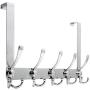 WEBI Over The Door Hook Door Hanger Hook Rack with 5 Tri Hooks for Hanging Coats, Over The Door Towel Rack Towel Hanger Door Coat Hanger Over Door Coat Rack for Bathroom,Behind Back of Door,Silver