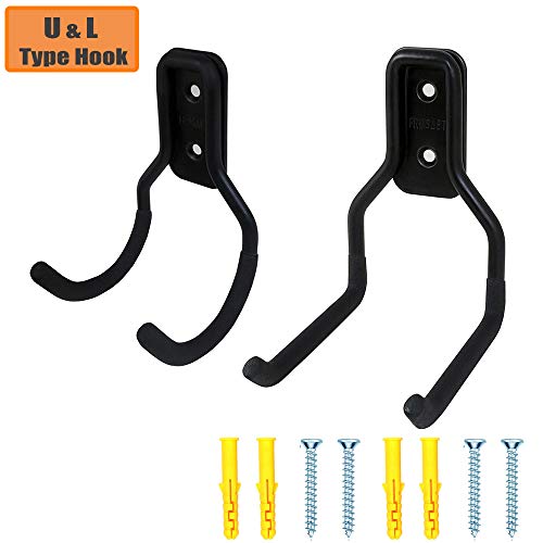 FRMSAET Heavy Duty Utility Hooks Wall Mounted Hanger and Holder Hardware Garage Organizer Systems Ideal for Storage Tools, Package Includes Screws with Anchors (Black, Type-2 Hooks)