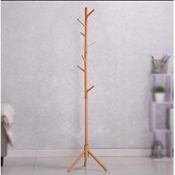 Yxsd 176CM Wooden Coat Rack Stand 8 Hooks Clothes Stand Tree Stylish Hat Coat Rail Stand Rack Clothes Jacket Storage Hanger Organiser Natural